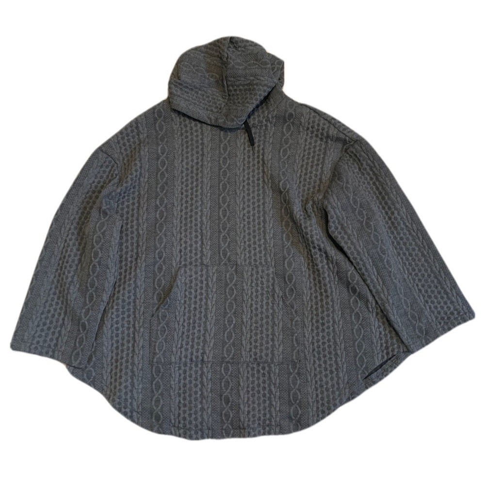 💜 SHEIN Curve 3XL Grey Cable Knit Hooded Poncho Sweater